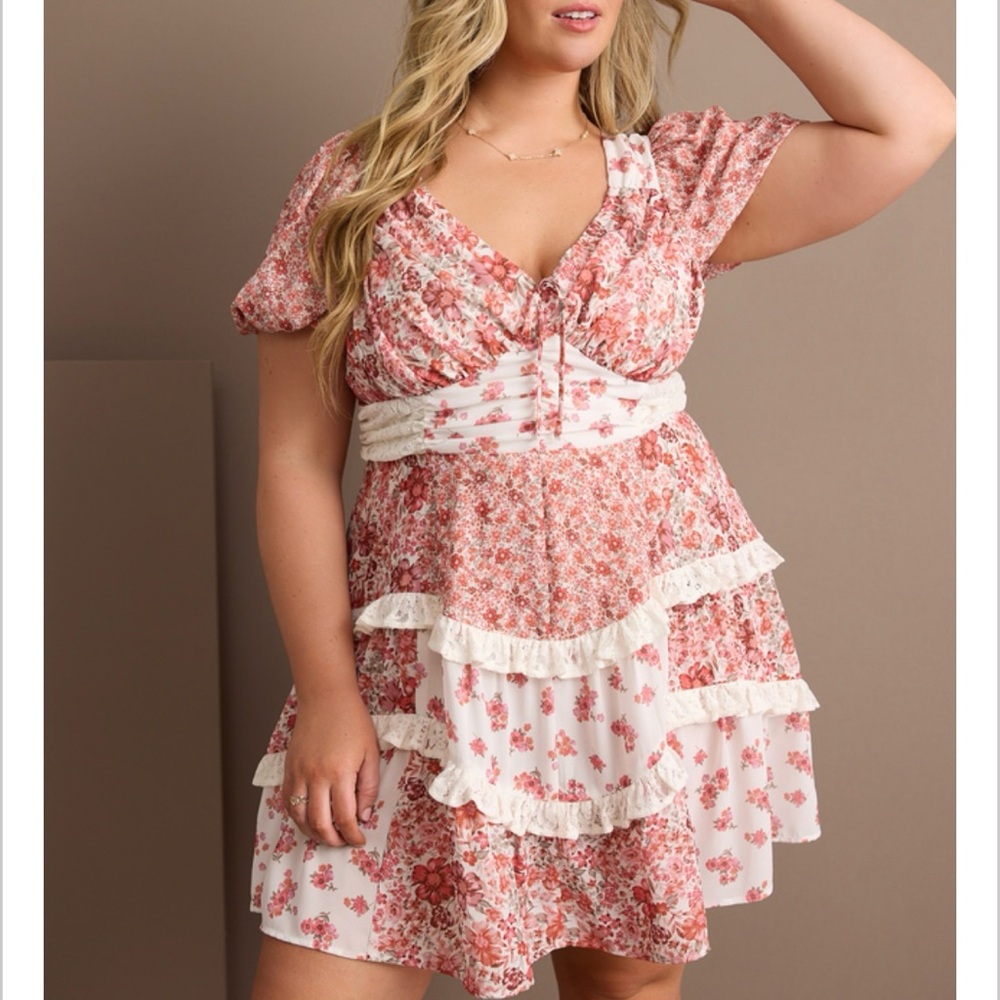 NEW Arula Floral Patchwork Mini Dress Plus Size A / 1X NWT